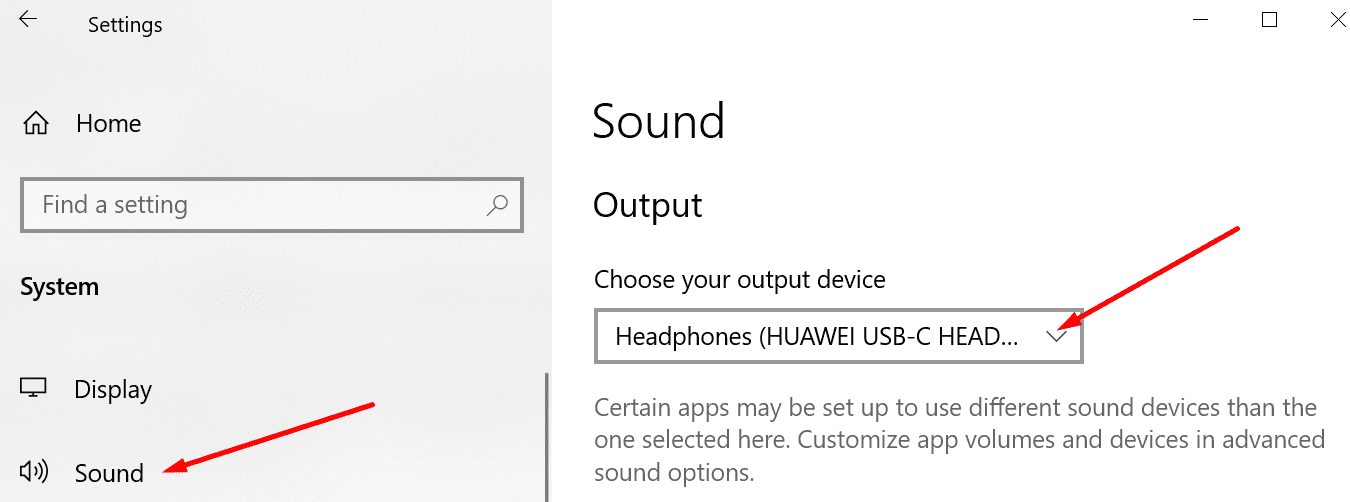 set headphones windows 10 default output device