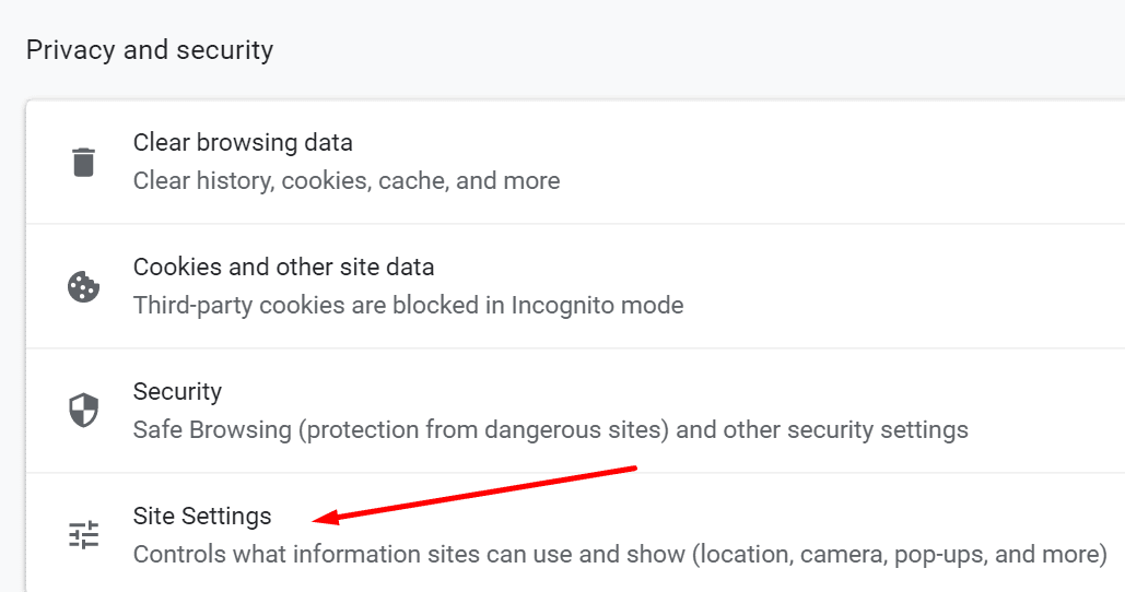 site settings chrome