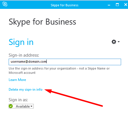 skype for business delete sign-in info