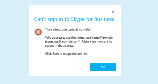 Skype: The Address You Typed Is Not Valid