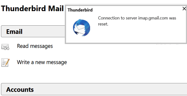 thunderbird connection to server was reset