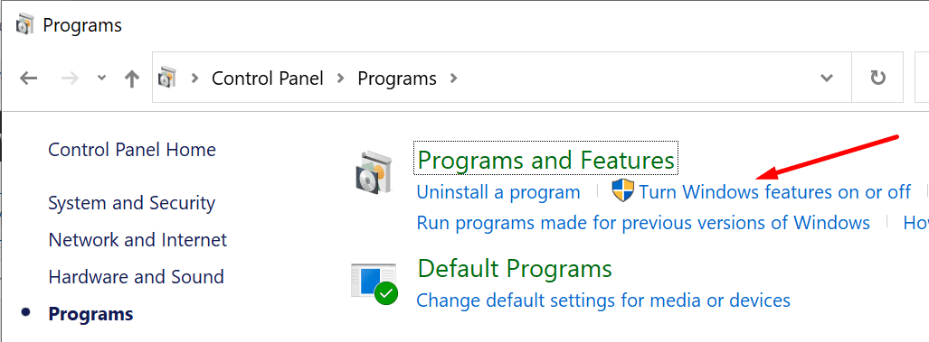 activar o desactivar el panel de control de las funciones de Windows