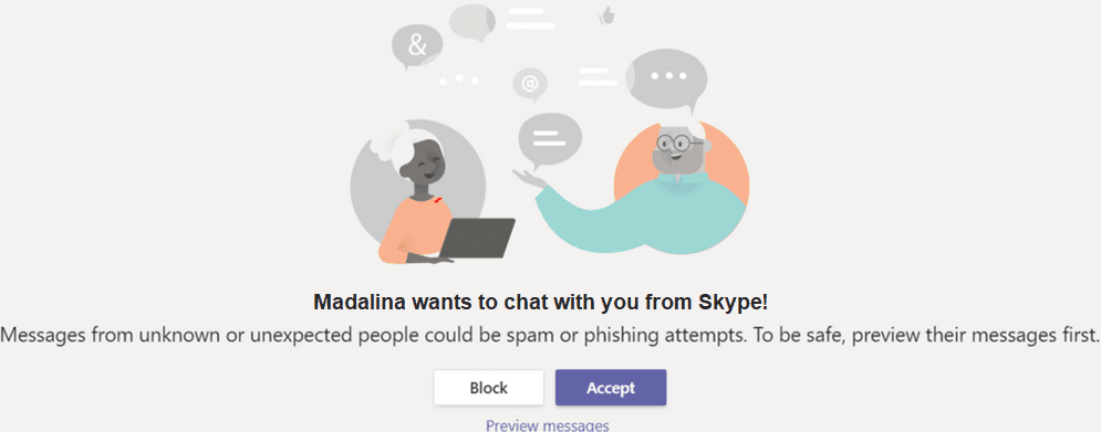 user wants to chat with you from skype microsoft teams notification