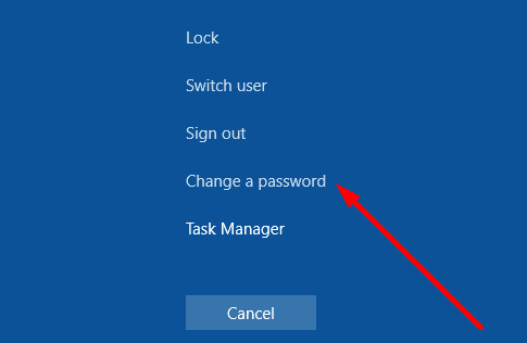 windows 10 change a password screen