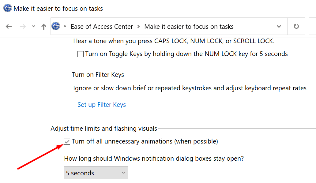 windows 10 turn off all unnecessary animations