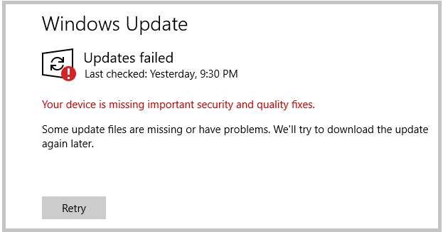 windows 10 your device is missing important updates