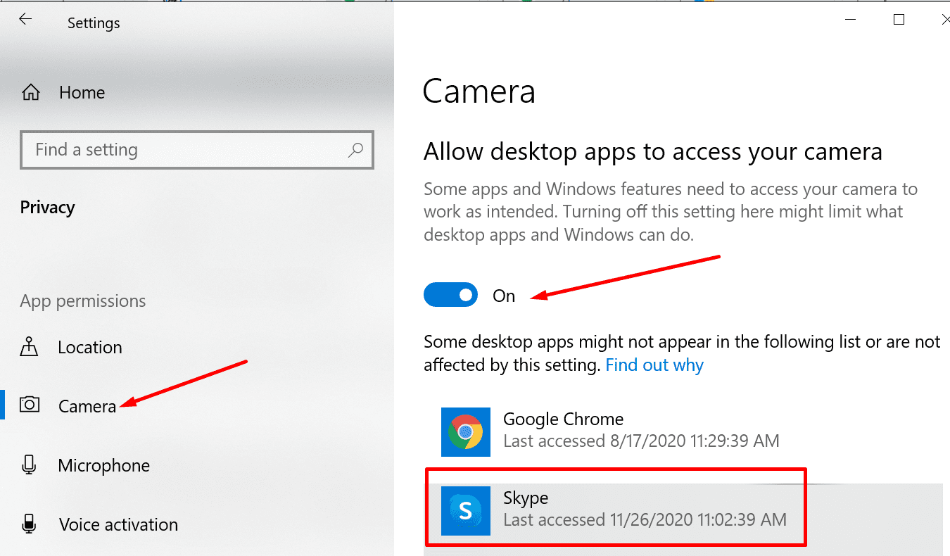 allow skype to access computer camera