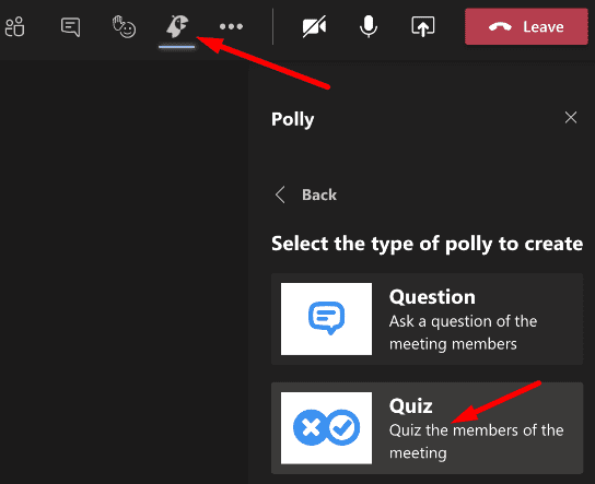 create polly quiz during ms teams meeting