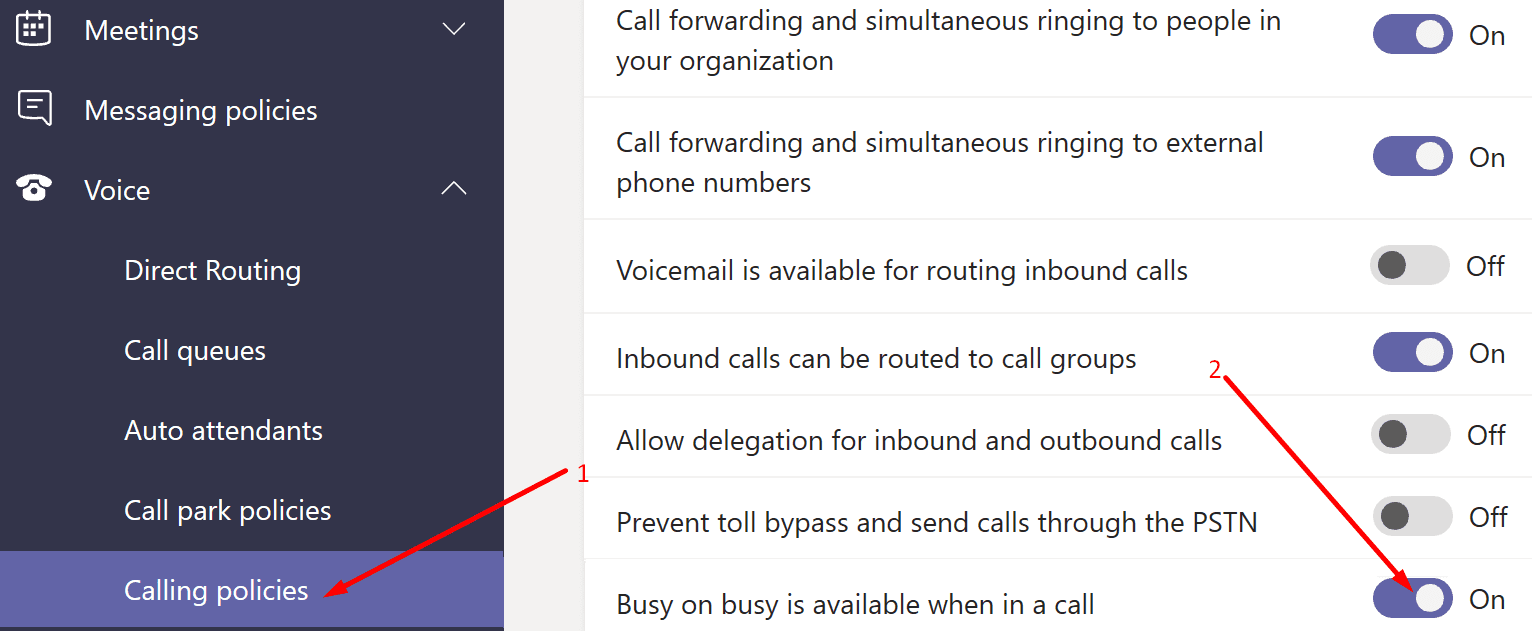enable busy on busy microsoft teams