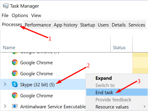 end task skype task manager