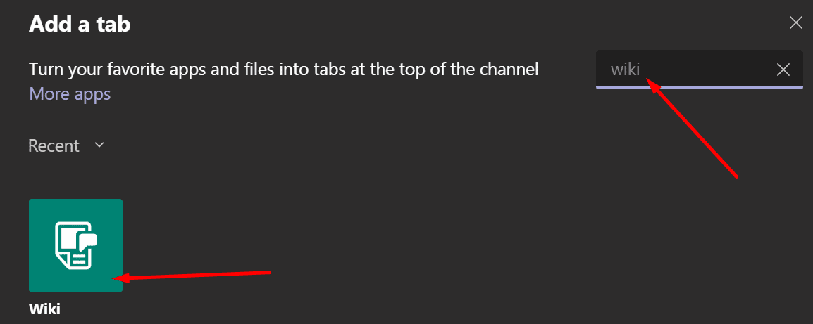 ms teams add a wiki tab