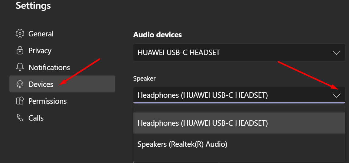 ms teams audio devices settings