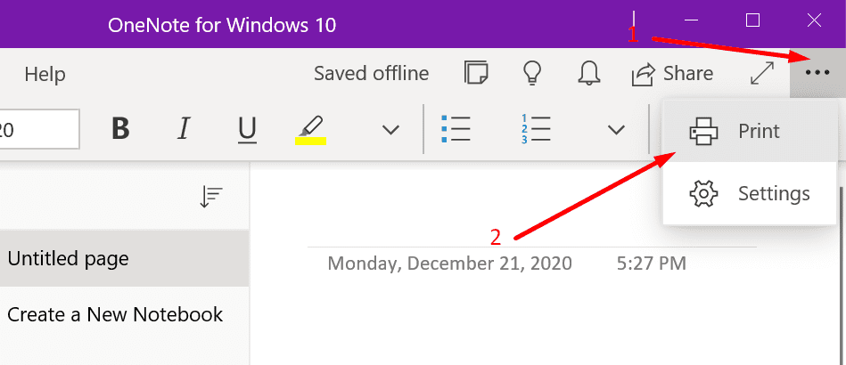 print onenote app