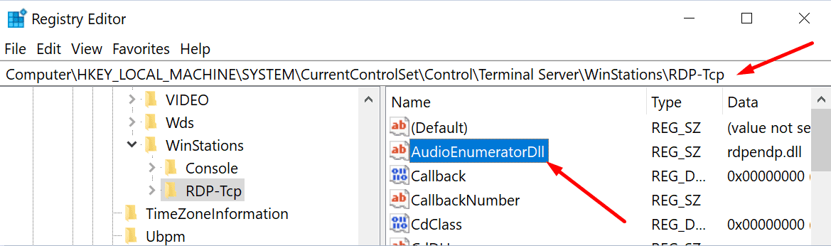 rdp-tcp registry key windows 10