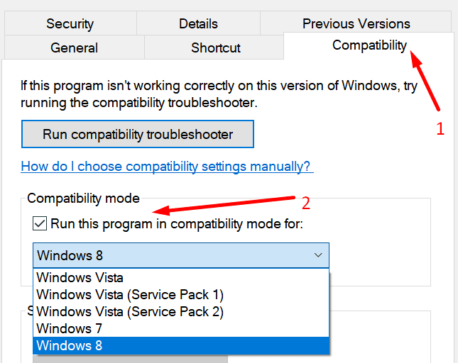 run program in compatibility mode