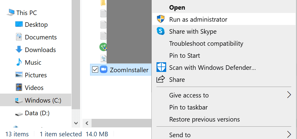 run zoom installer admin