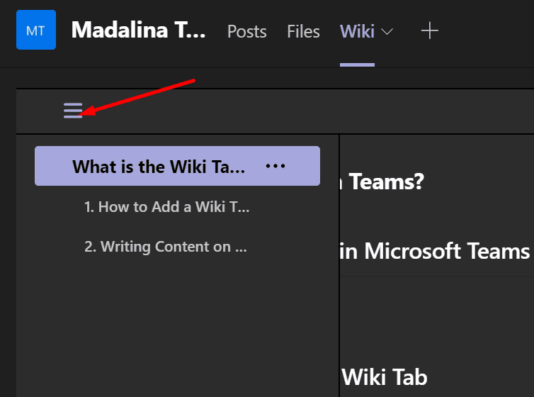 table of contents wiki tab microsoft teams