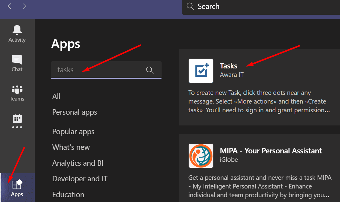 tasks app microsoft teams