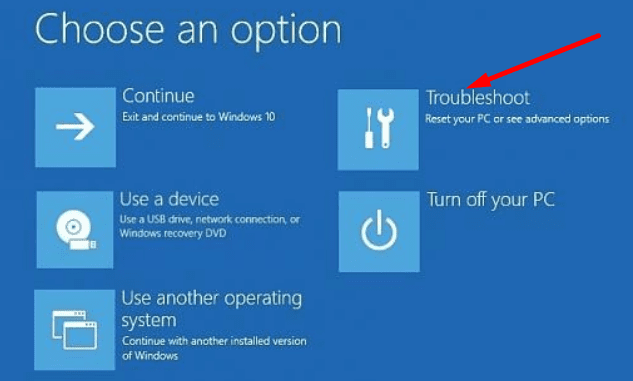 troubleshoot advanced options windows 10