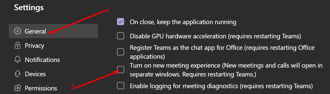 turn off new meeting experience ms teams