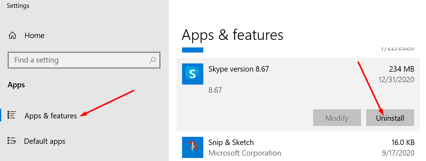 remove skype app