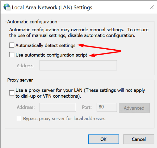 LAN settings automatic proxy