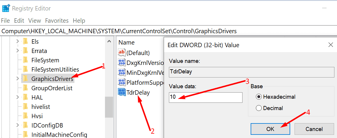 TdrDelay registry editor windows 10