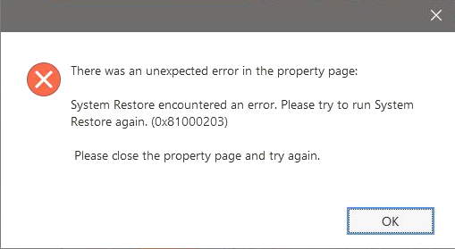 Windows 10 Error 0x81000203