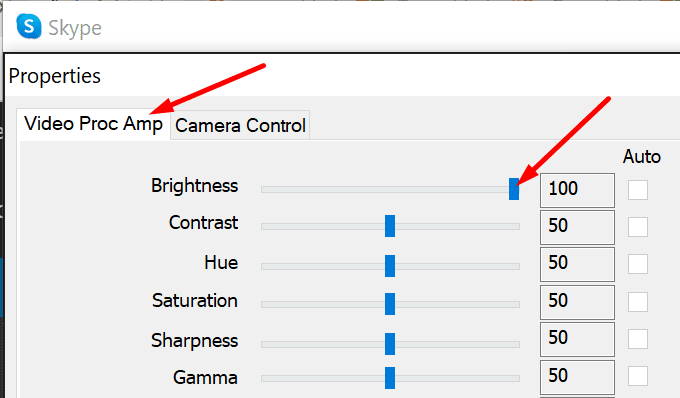 change skype camera brightness