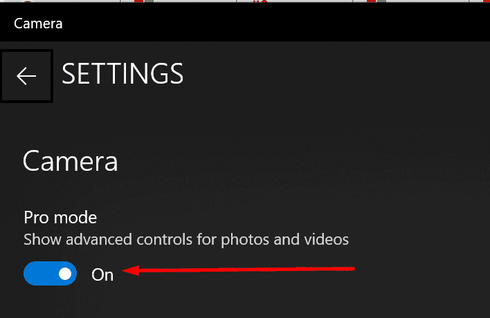 enable camera app pro mode windows 10