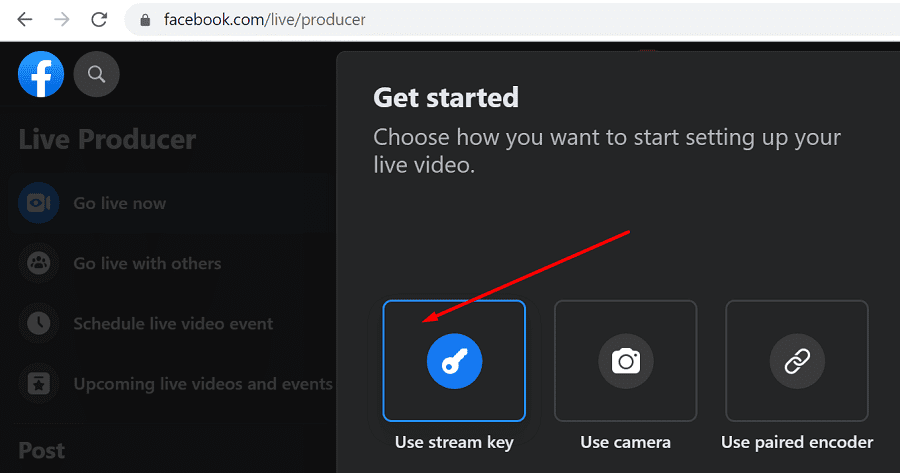 facebook live producer use stream key