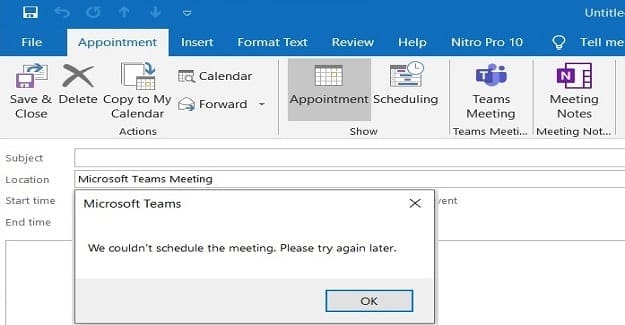 microsoft teams we couldn't schedule the meeting