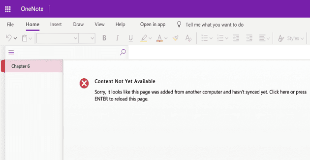 onenote content not yet available error