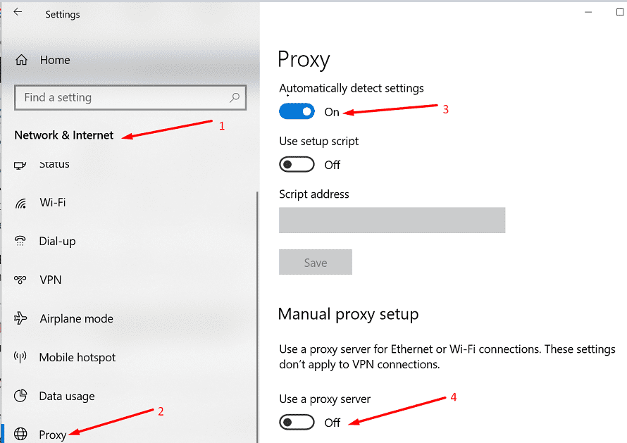 proxy settings windows 10