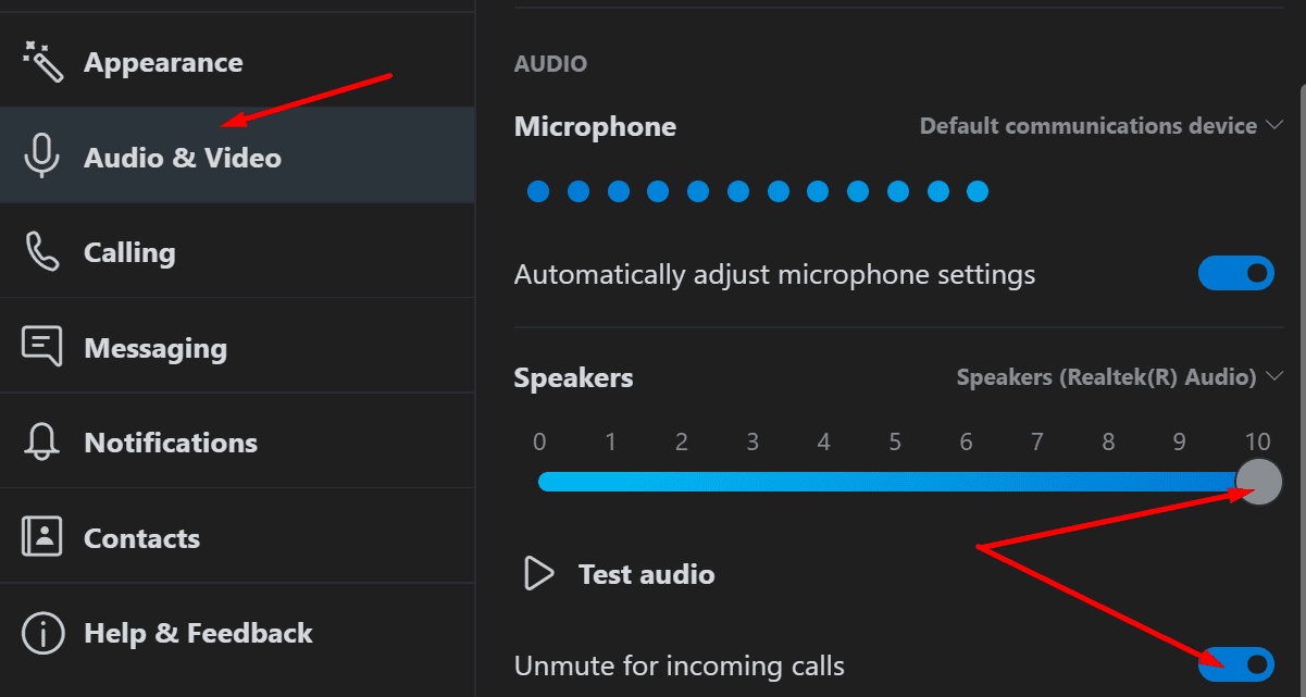 skype audio settings