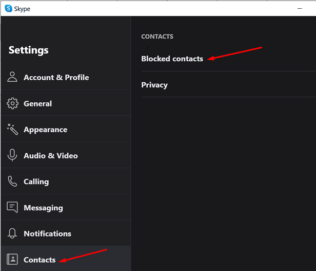 skype blocked contacts