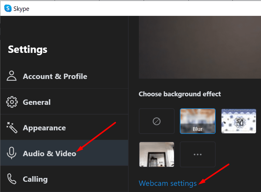 skype webcam settings