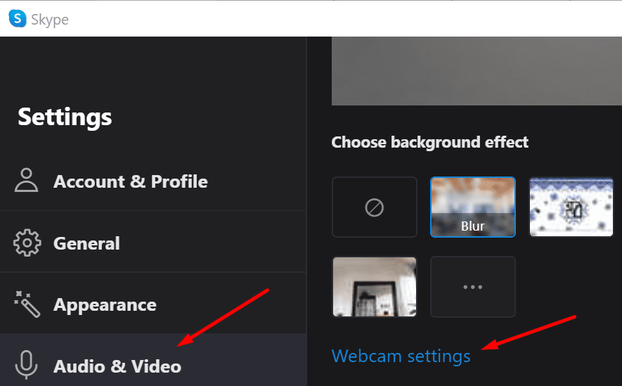 skype webcam settings