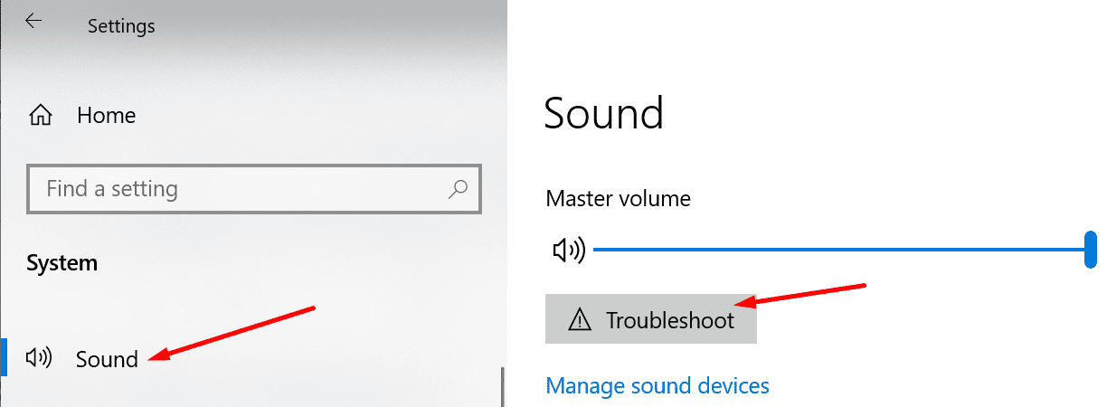 troubleshoot sound issues windows 10