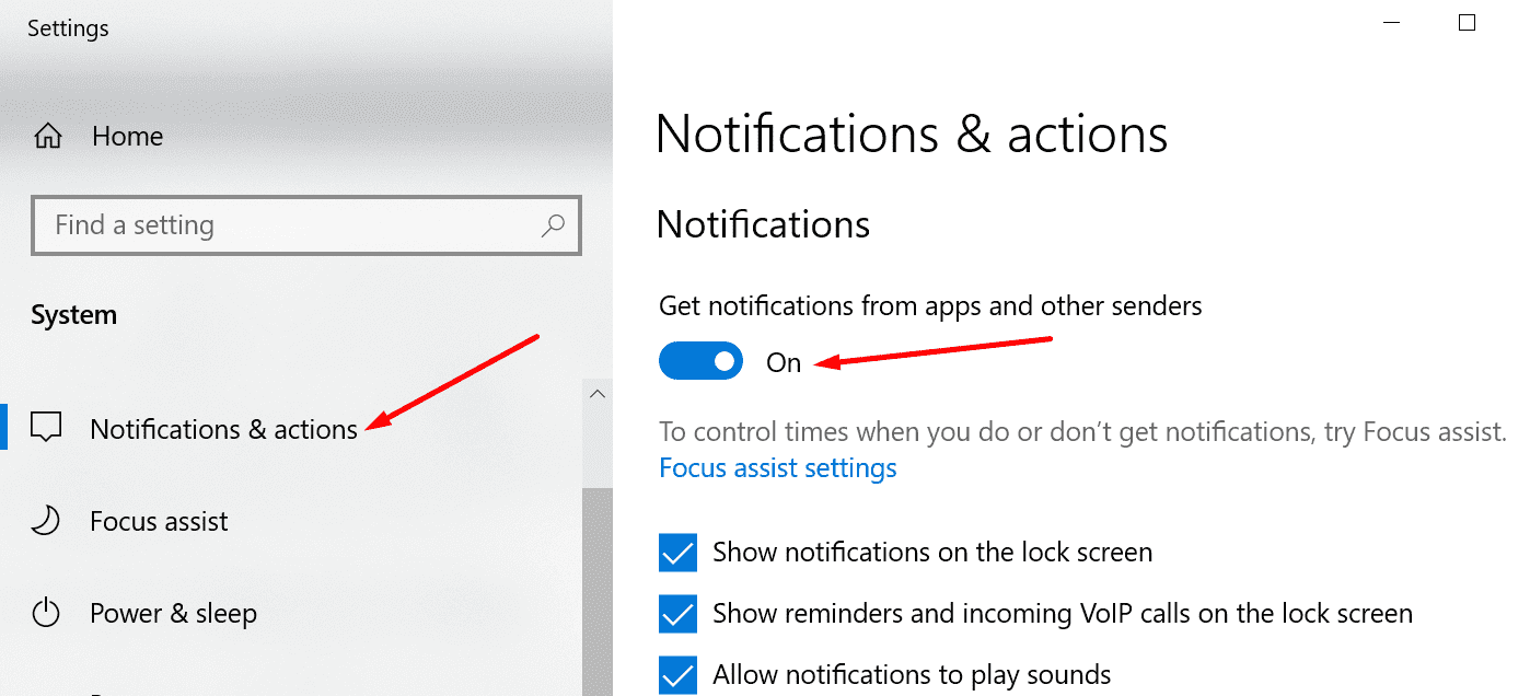windows 10 get notifications from apps and other senders