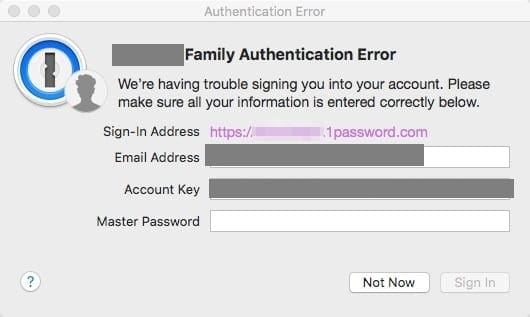 1password authentication error
