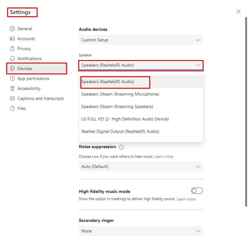 Choosing system default audio in MS Teams to Fix Microsoft Teams Sorry, We Couldn’t Connect You