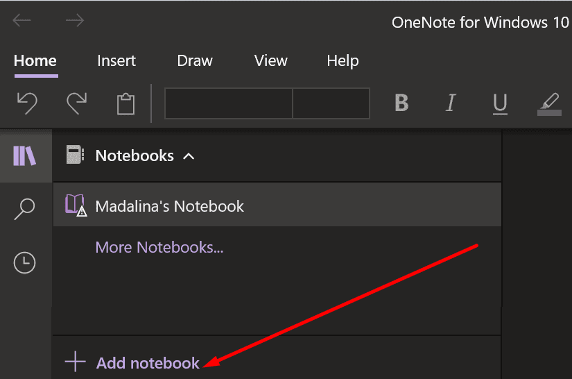 add new notebook onenote