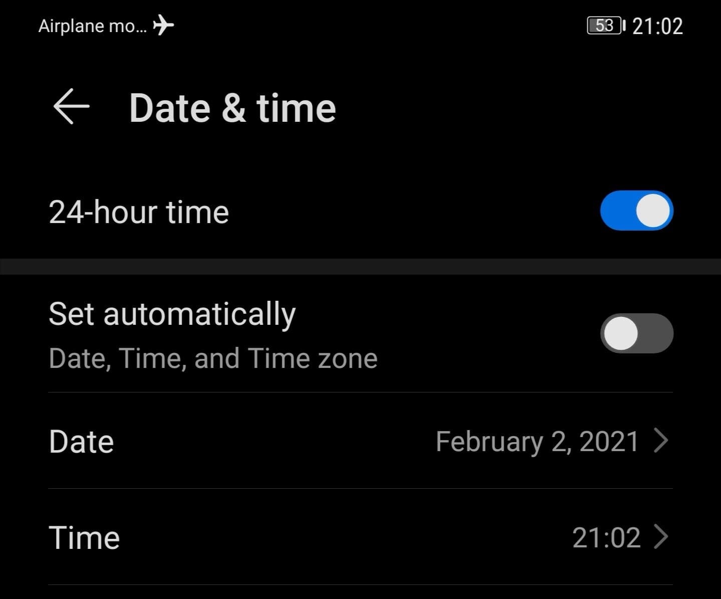 change date and time settings android