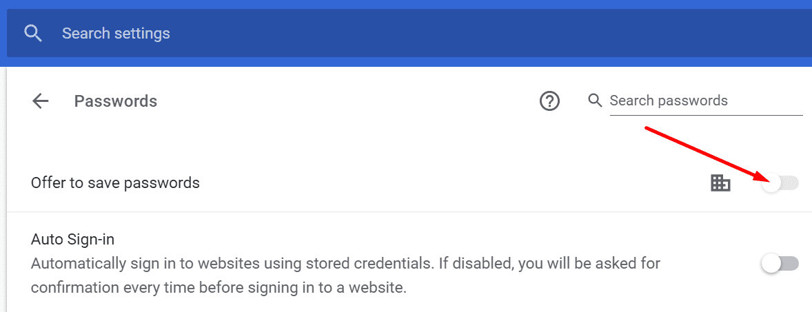 chrome disable offer to save passwords