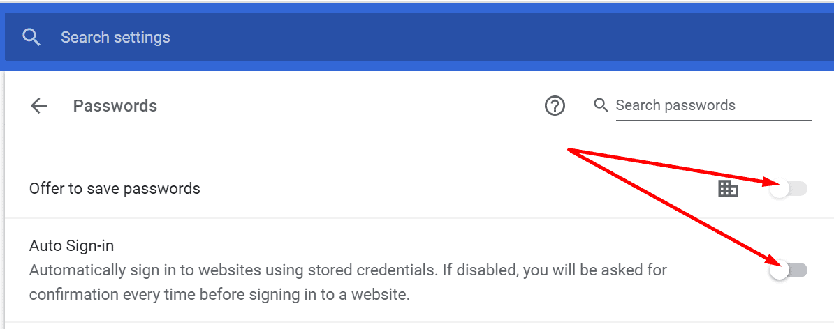 chrome disable offer to save passwords