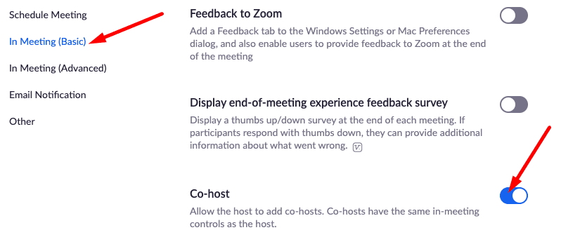 enable co-host zoom in meeting settings