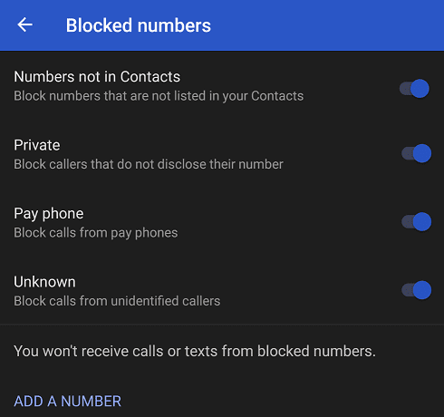 google pixel Blocked numbers