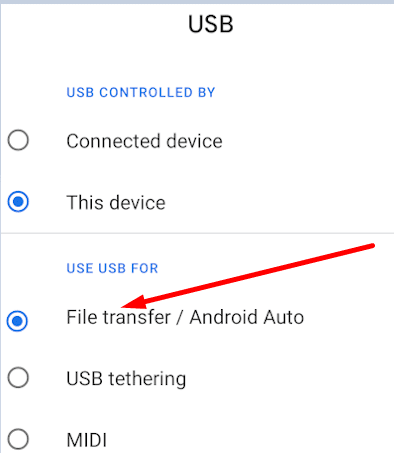 google pixel connected devices USB