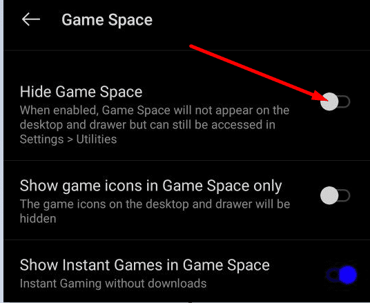 oneplus hide game space